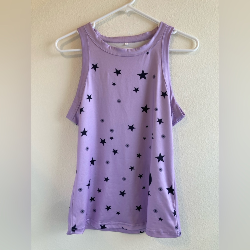 Pastel Purple Star Print Tank Top Juniors L Stretch